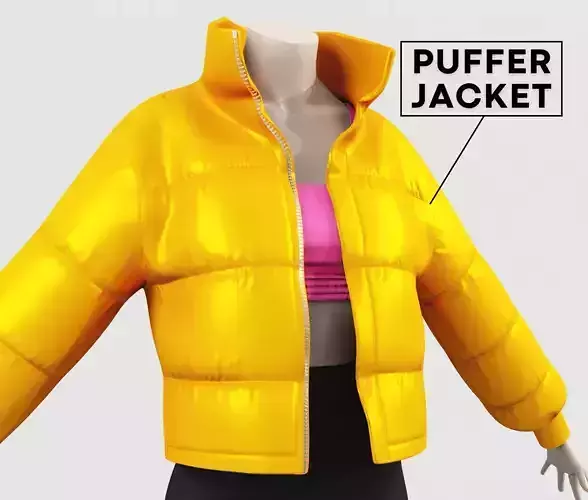 Outfit Puffer Jacket Yellow and Top with Bike Shorts Low-poly 3D model