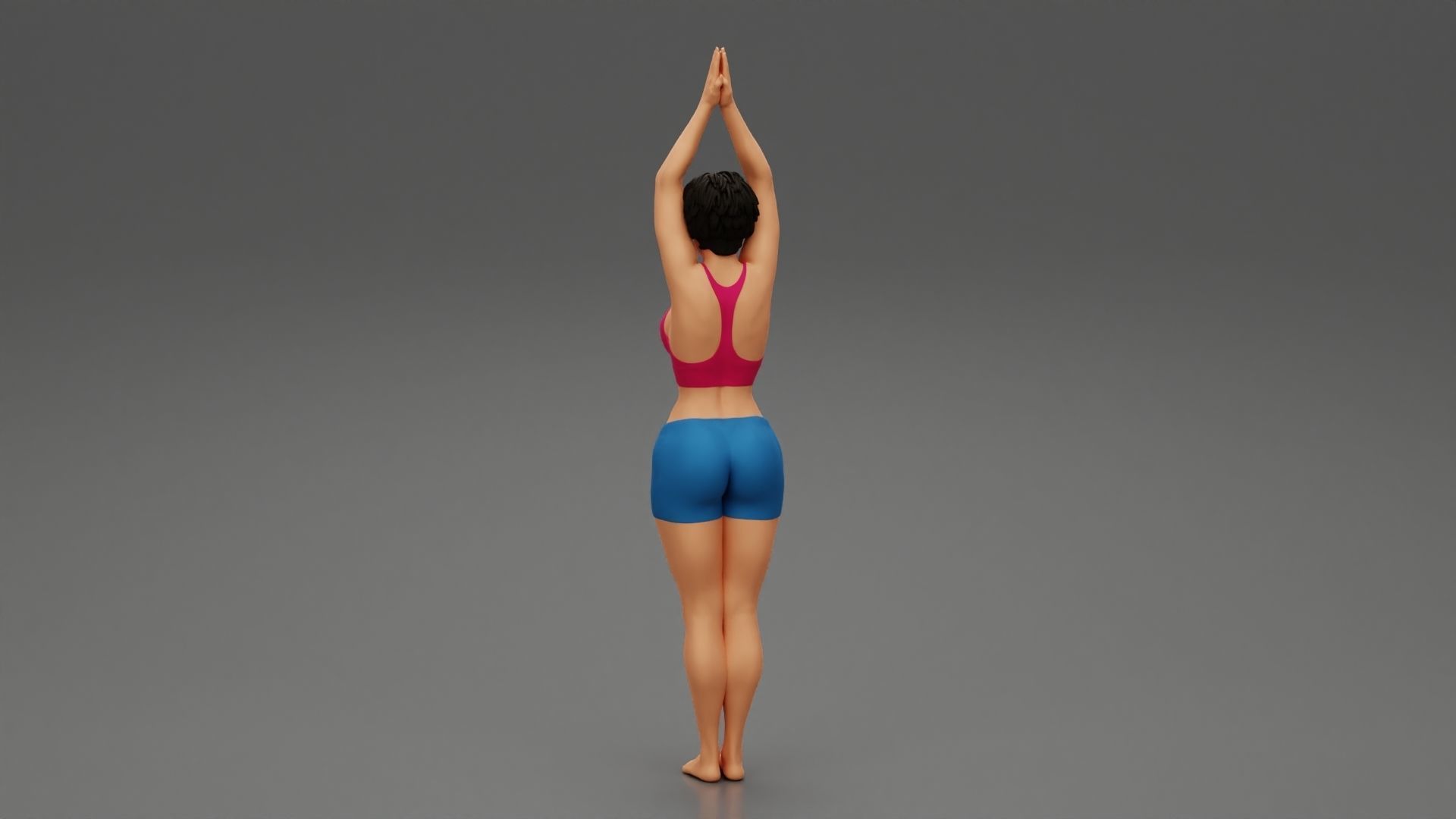 Woman doing Upward salute pose urdhva hastasana exercise 3D print model_3