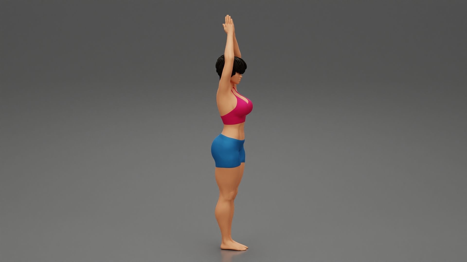 Woman doing Upward salute pose urdhva hastasana exercise 3D print model_1