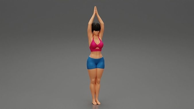 Woman doing Upward salute pose urdhva hastasana exercise 3D print model
