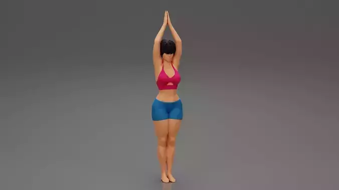 Woman doing Upward salute pose urdhva hastasana exercise 3D print model