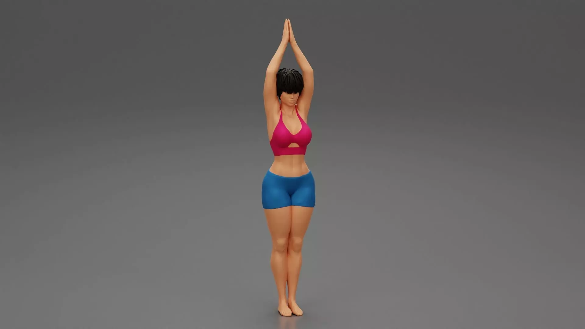 Woman doing Upward salute pose urdhva hastasana exercise 3D print model_0