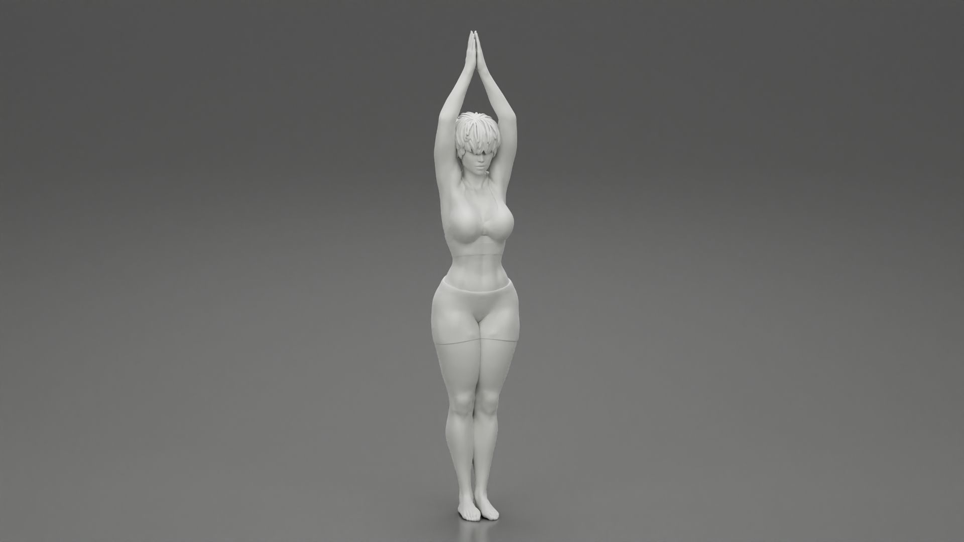 Woman doing Upward salute pose urdhva hastasana exercise 3D print model_6