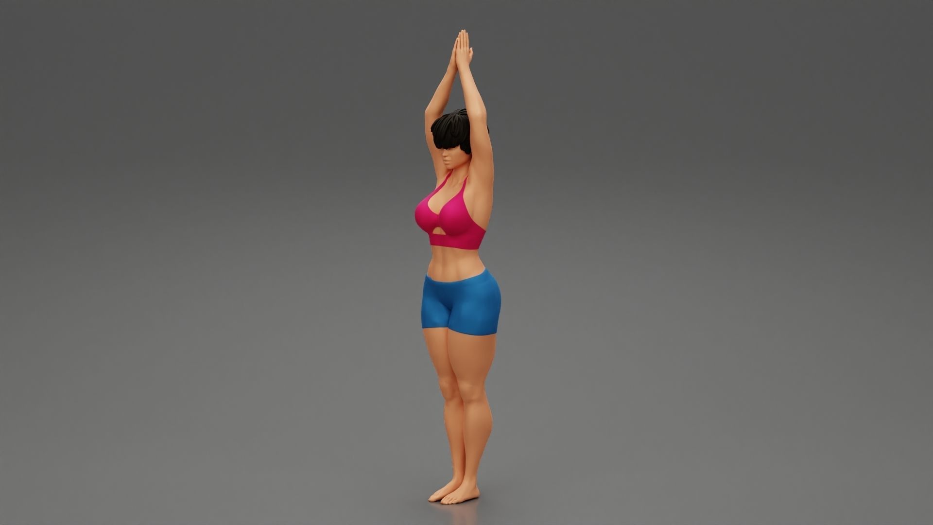 Woman doing Upward salute pose urdhva hastasana exercise 3D print model_5
