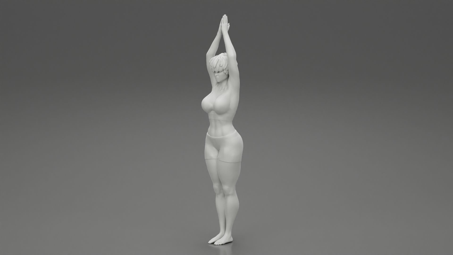 Woman doing Upward salute pose urdhva hastasana exercise 3D print model_11