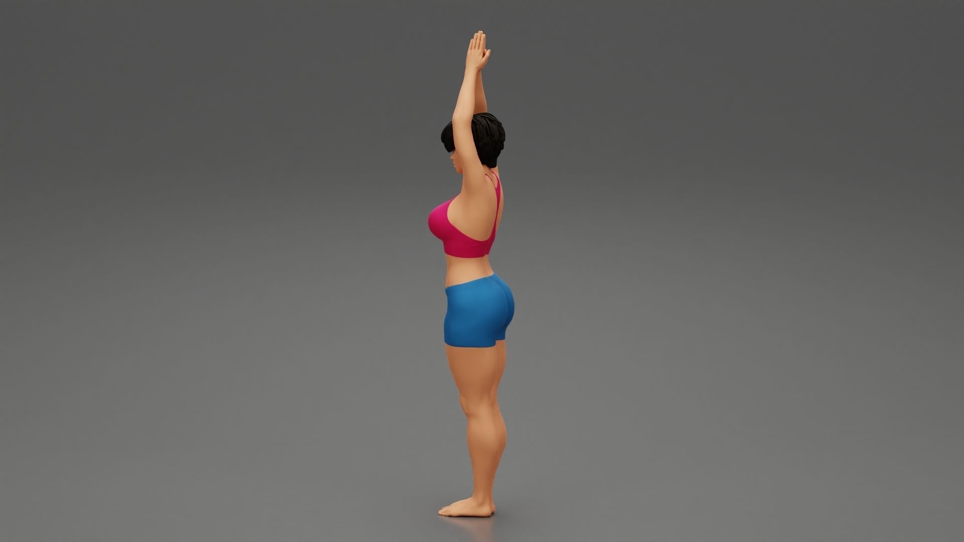 Woman doing Upward salute pose urdhva hastasana exercise 3D print model_4