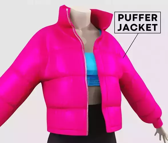 Outfit Puffer Jacket Pink and Top with Bike Shorts