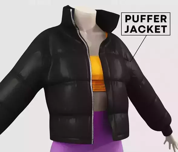 Outfit Puffer Jacket Black and Top with Bike Shorts Low-poly 3D model