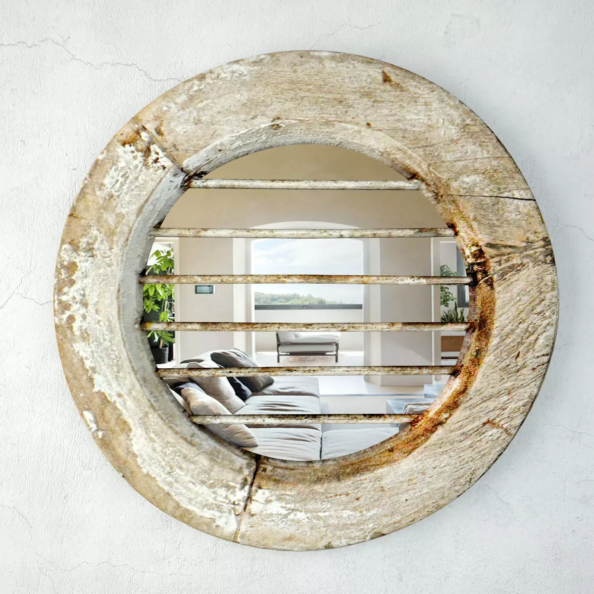 Old Iron and Wood Window Mirror 3D model_0