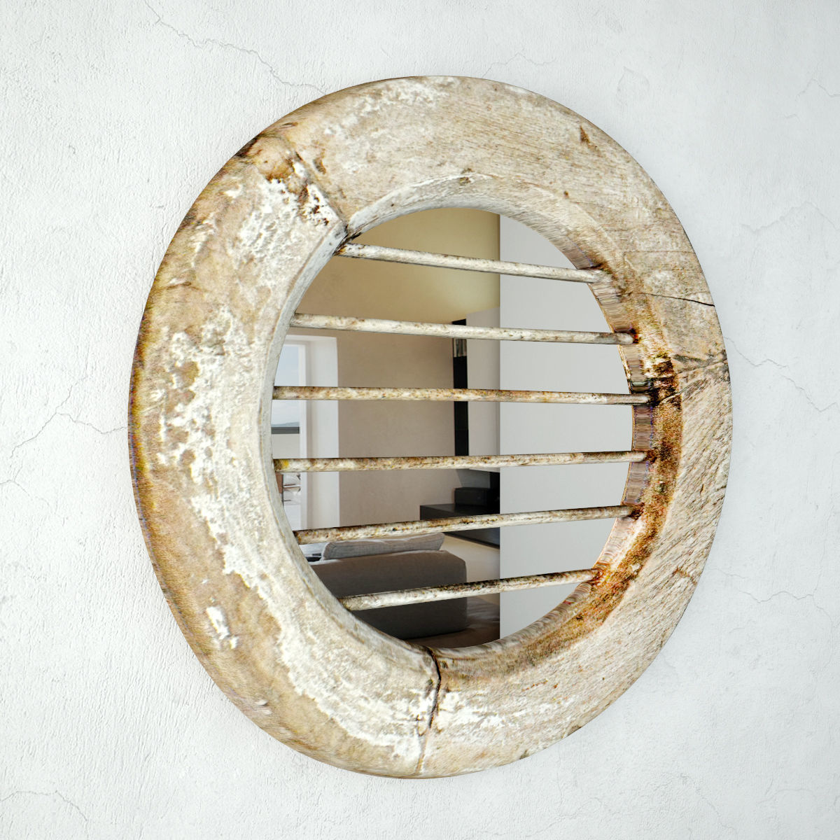 Old Iron and Wood Window Mirror 3D model_3