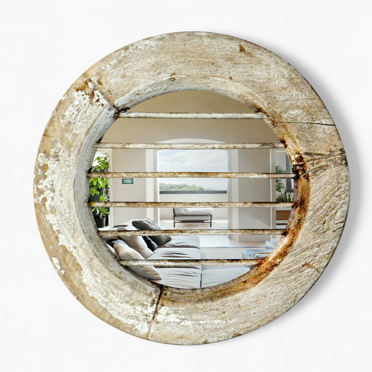 Old Iron and Wood Window Mirror 3D model_1