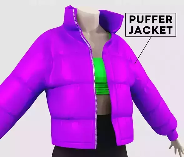 Outfit Puffer Jacket Purple and Top with Bike Shorts