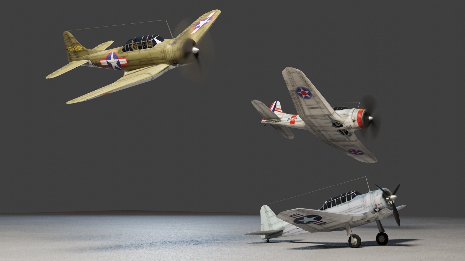 Douglas SBD Dauntless WW2 bomber Low-poly 3D model_4