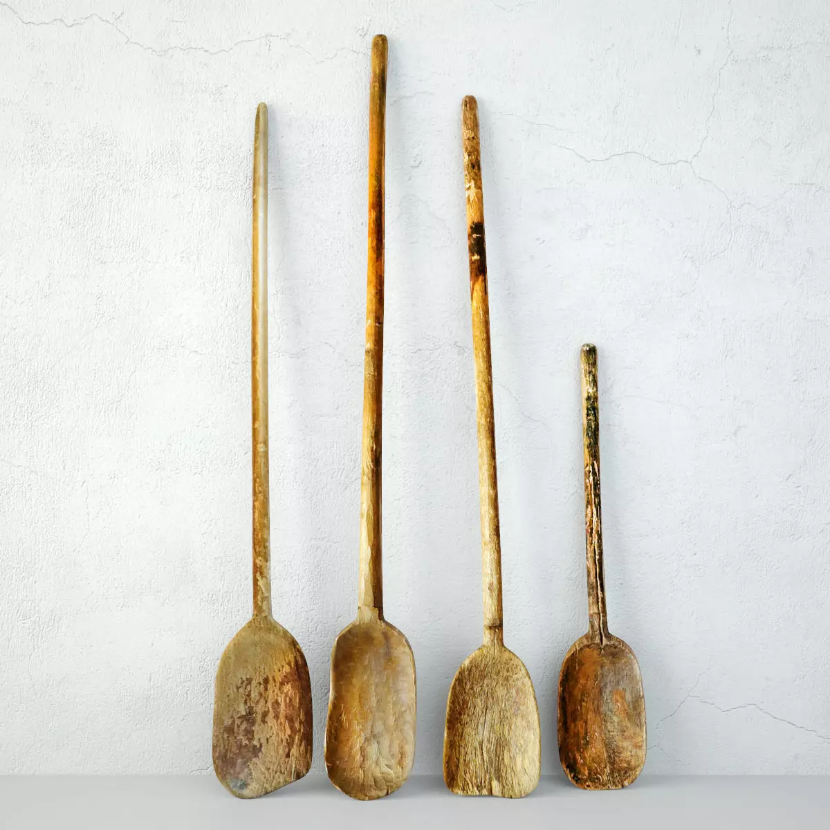 Set of Four Old Nepal Rice Shovels 3D model
