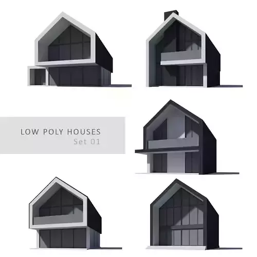 5 low poly modern houses