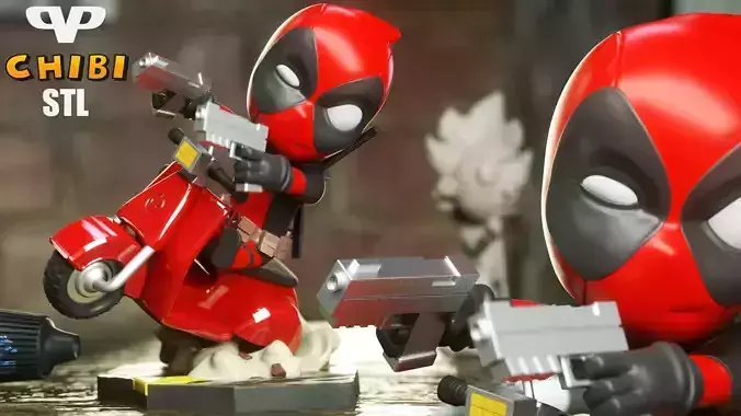 Deadpool on Vespa Chibi STL for 3D Printing ChibiSTL 3DXM 3D print model