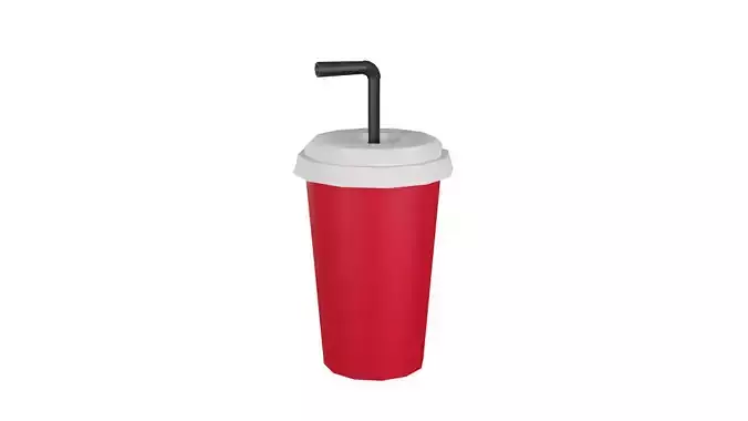 Low Poly Soda coffee cup with straw Low-poly 3D model
