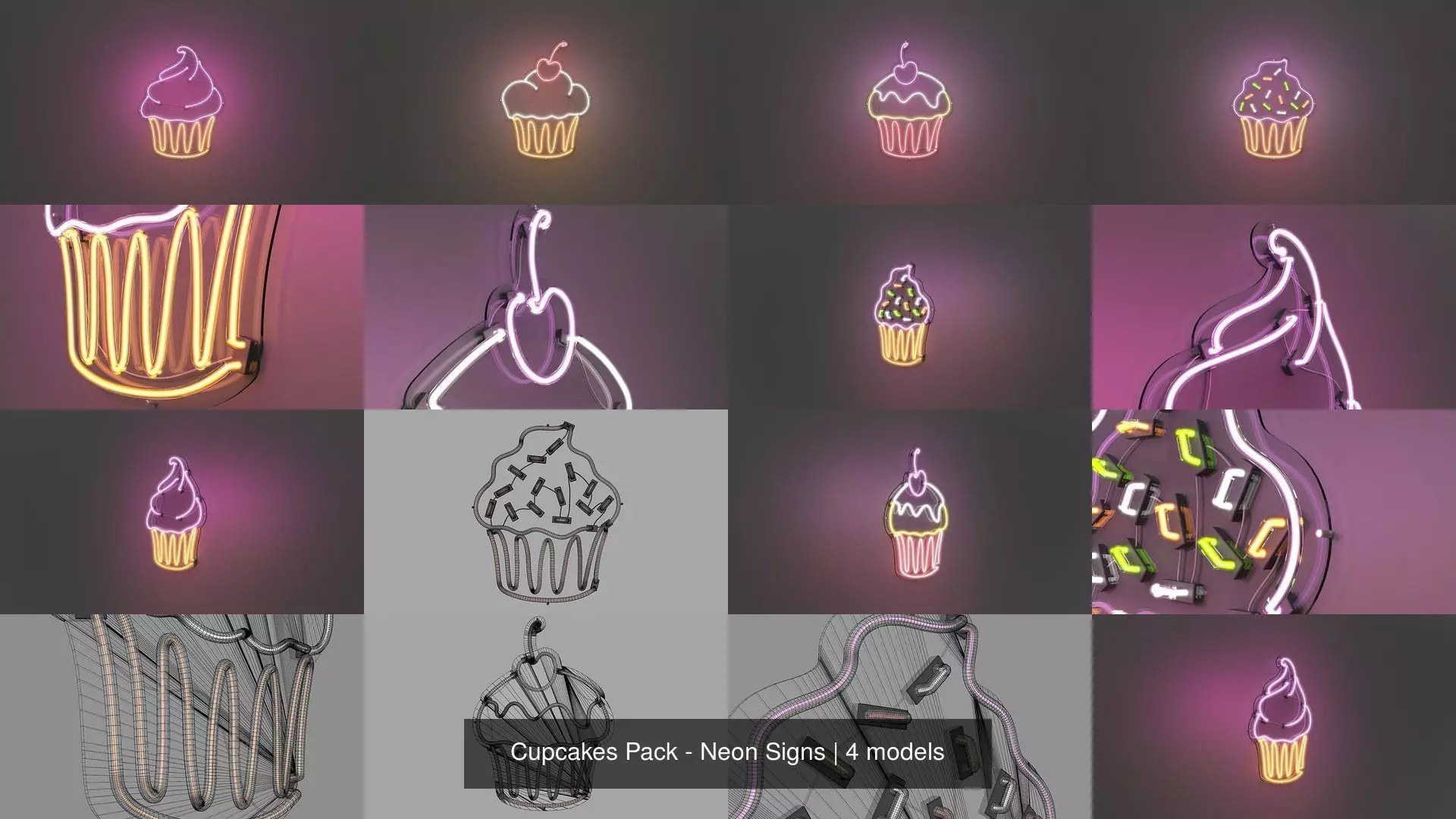 Cupcakes Pack - Neon Signs 3D Model Collection_0