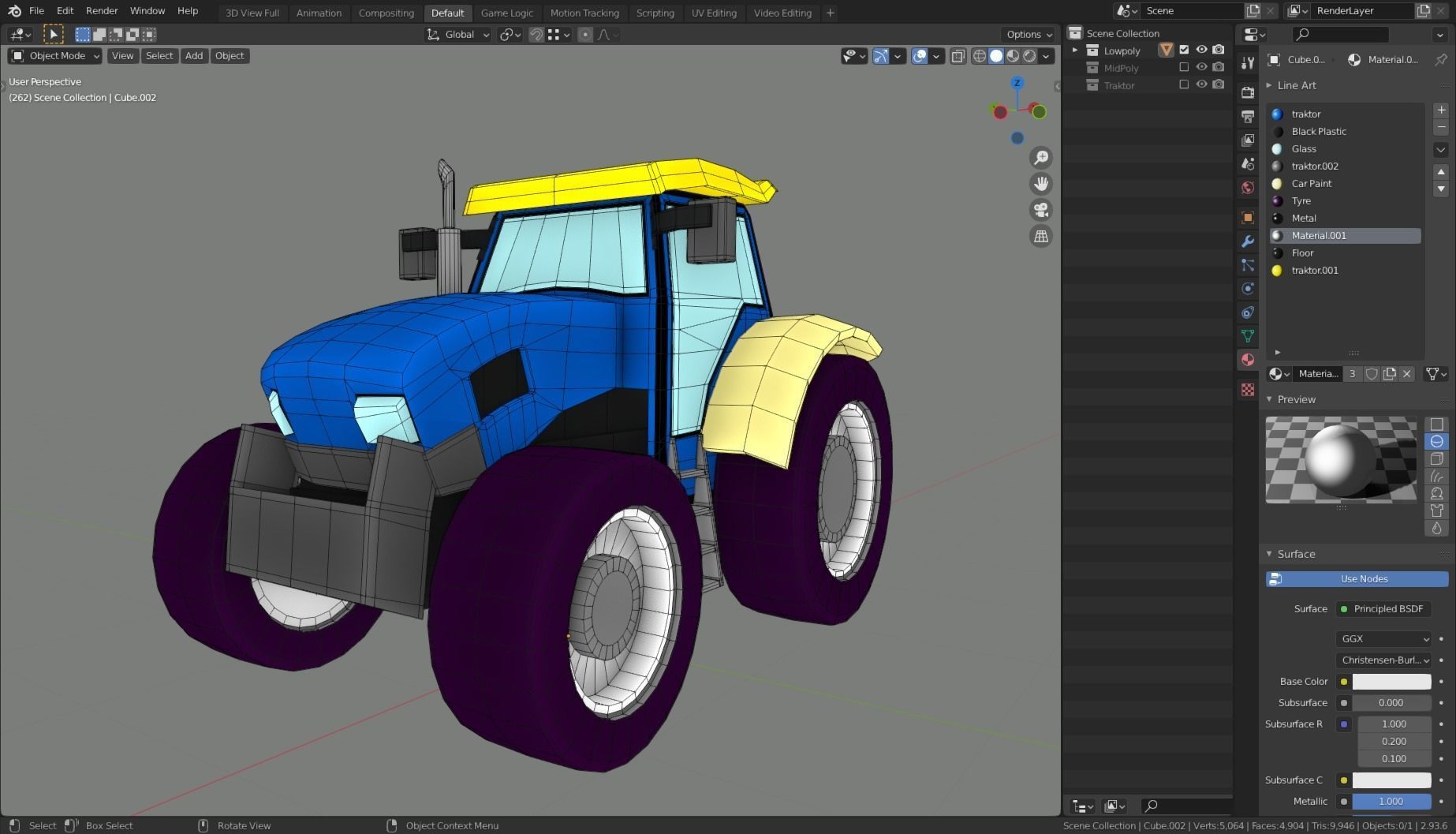 Low Poly Vehicle -  Traktor Low-poly 3D model_8