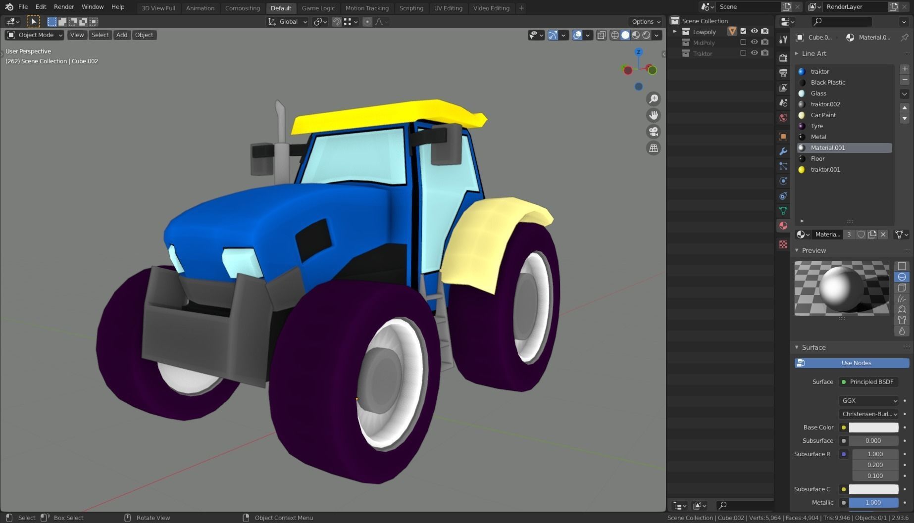 Low Poly Vehicle -  Traktor Low-poly 3D model_7