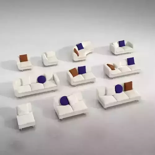 Modern Sectional White Sofa Set 3D model