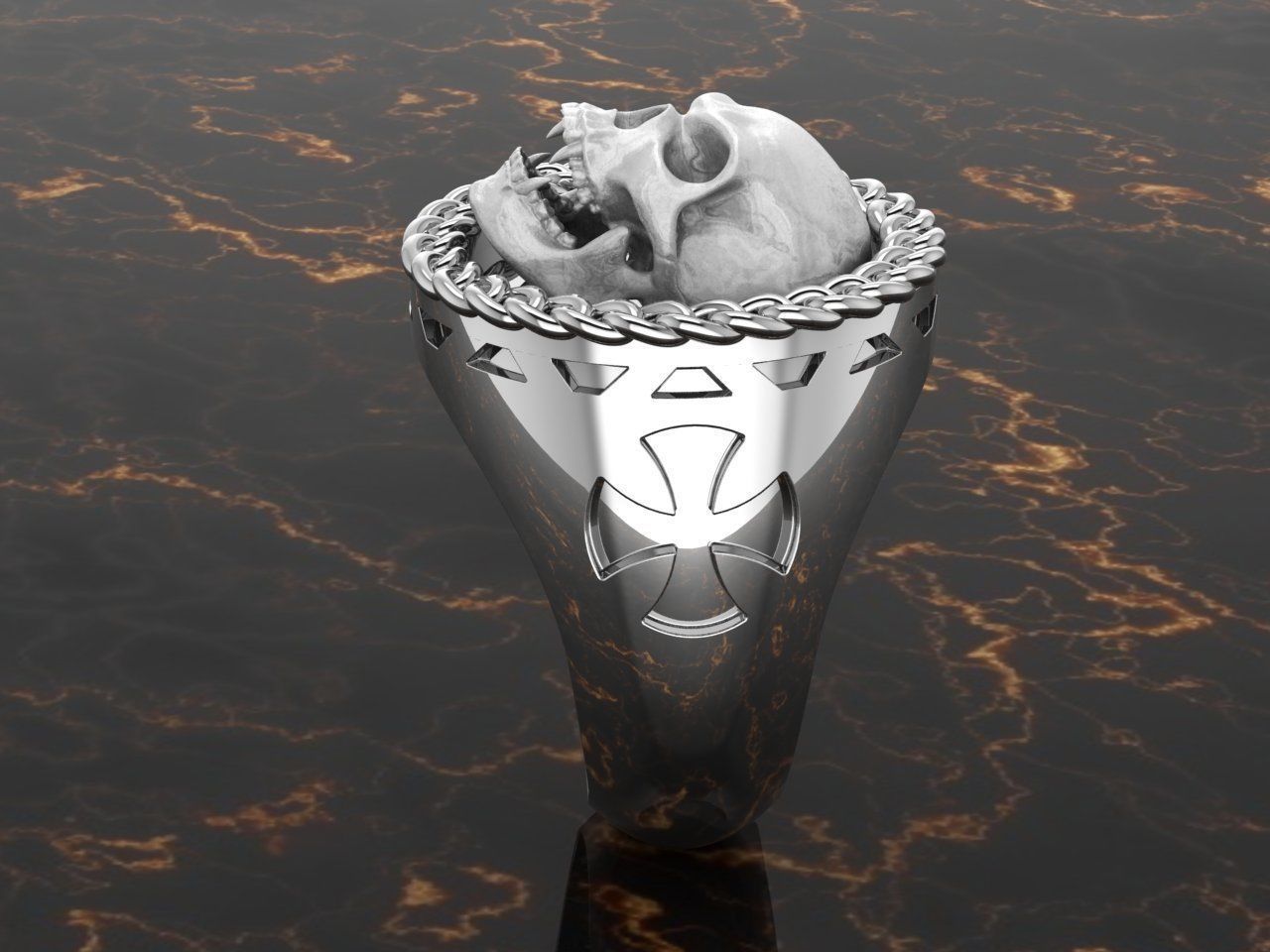 Chains skull ring 3D print model_2