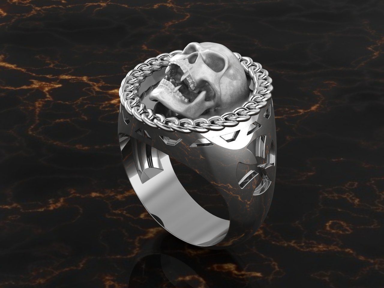 Chains skull ring 3D print model_1