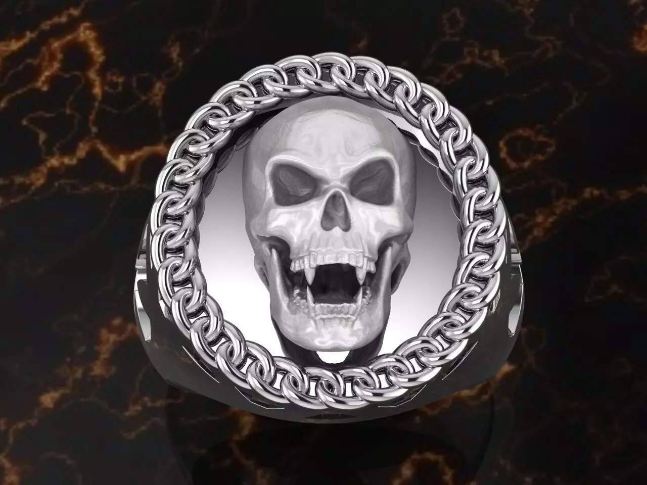 Chains skull ring 3D print model_0