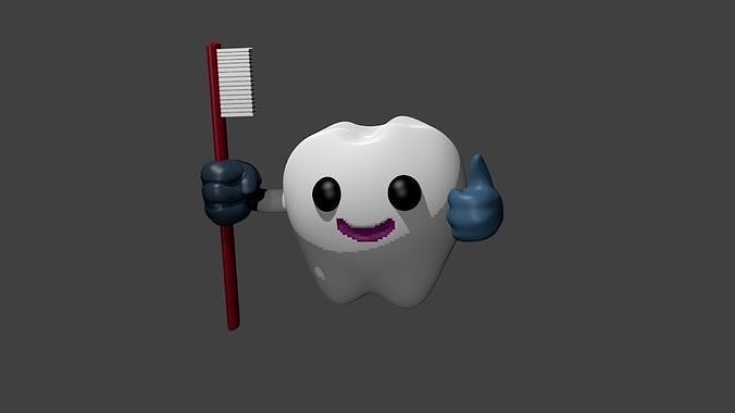 diente cartoon character holding toothbrush 3D print model