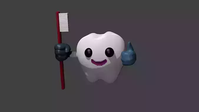 diente cartoon character holding toothbrush 3D print model