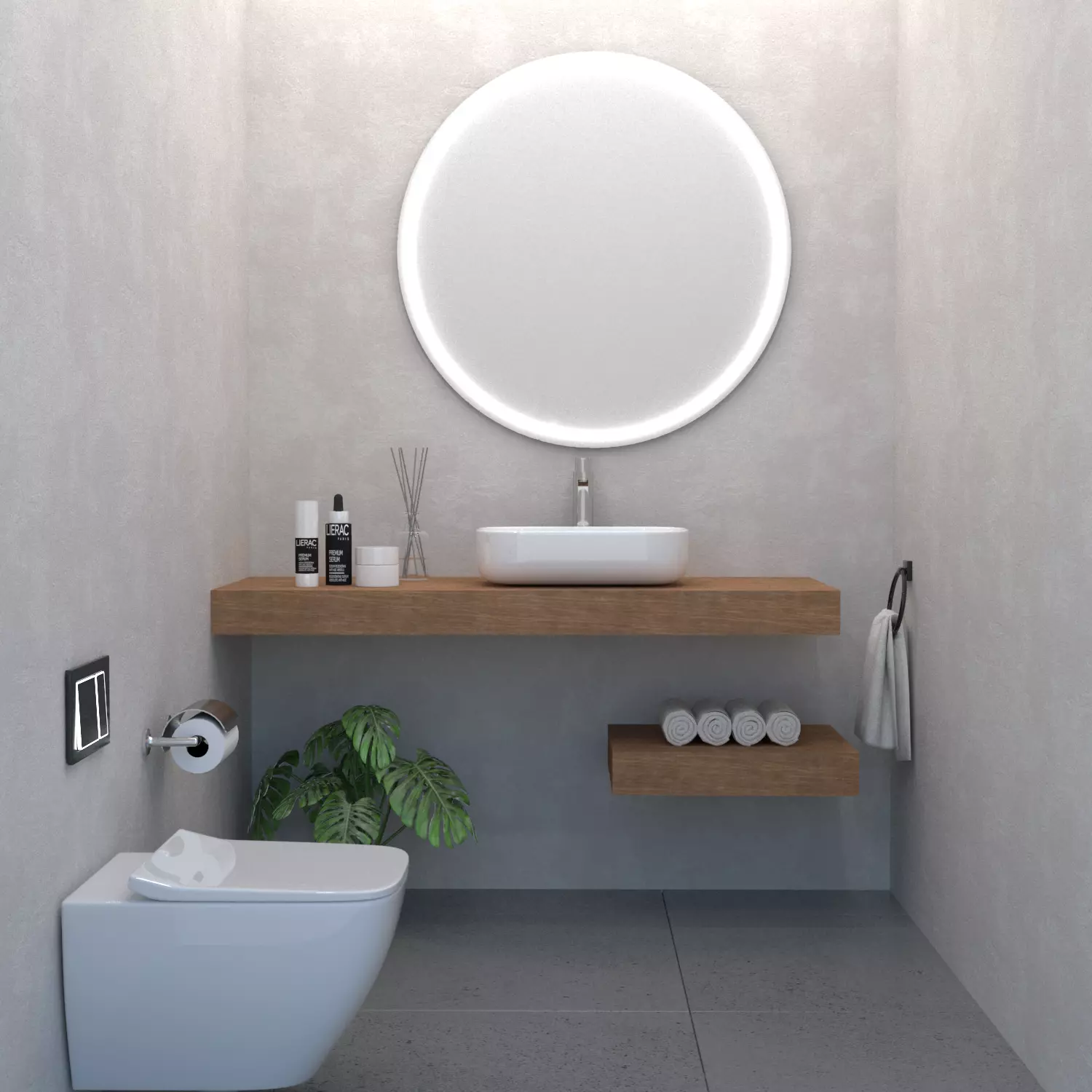 bathroom modern with round mirror 3D model_0