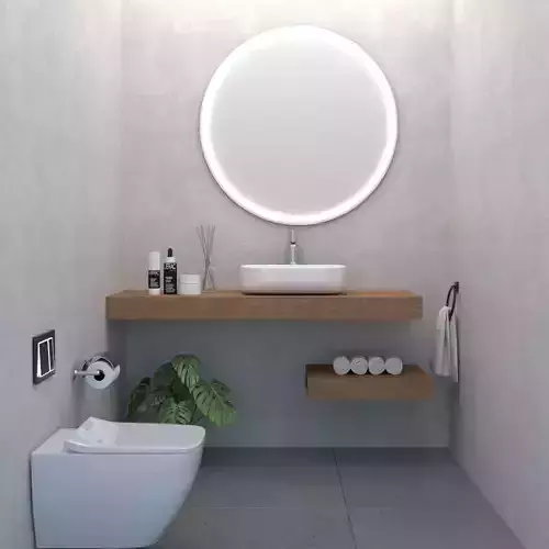 bathroom modern with round mirror