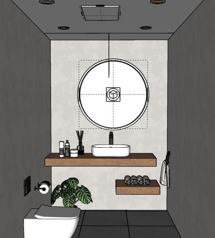 bathroom modern with round mirror 3D model_2