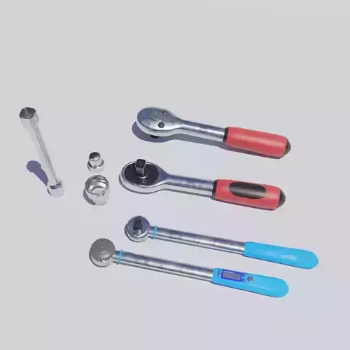 Torque Wrench 2 models and 3 nozzles VR Low-poly 3D model