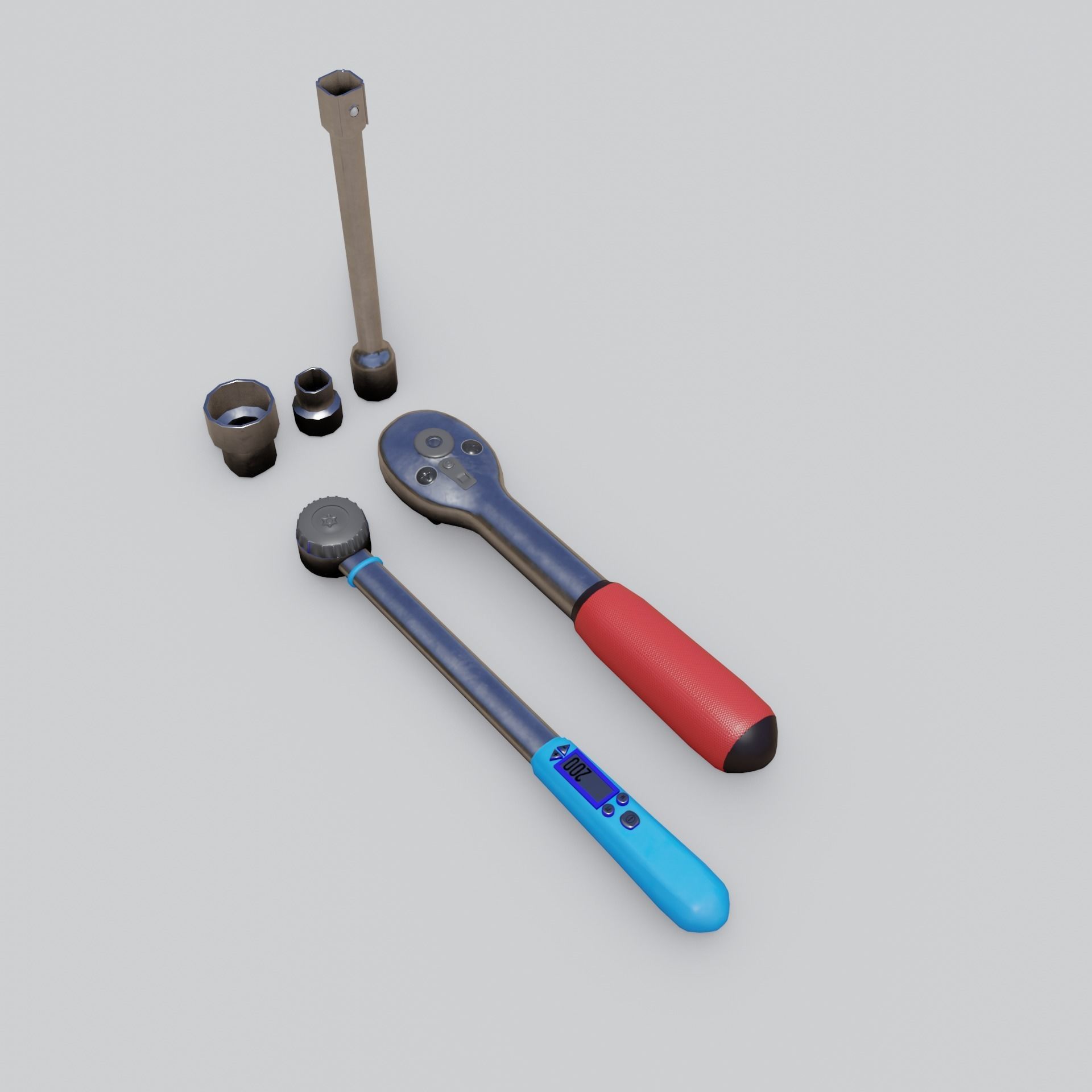 Torque Wrench 2 models and 3 nozzles VR Low-poly 3D model_1