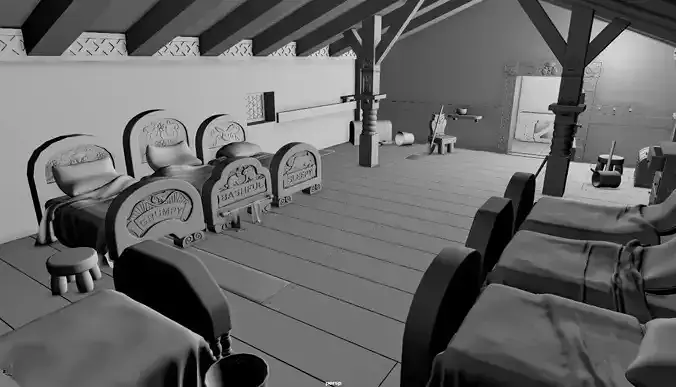 Seven Dwarves Bedroom Low-poly 3D model