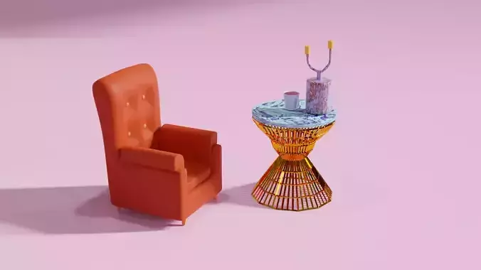 Sofa With Table  And Cup 3D Model Interior