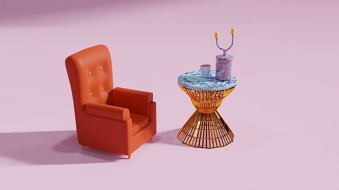 Sofa With Table  And Cup 3D Model Interior Low-poly 3D model