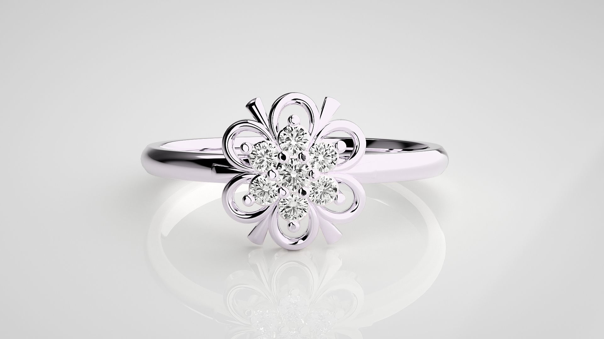 Flower Ultra light wt minimalist Women Ring 3dm stl renders 3D print model_7