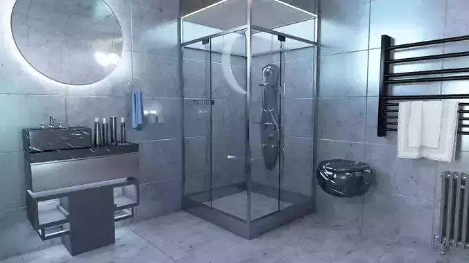 Bathroom with shower and sink 3D model