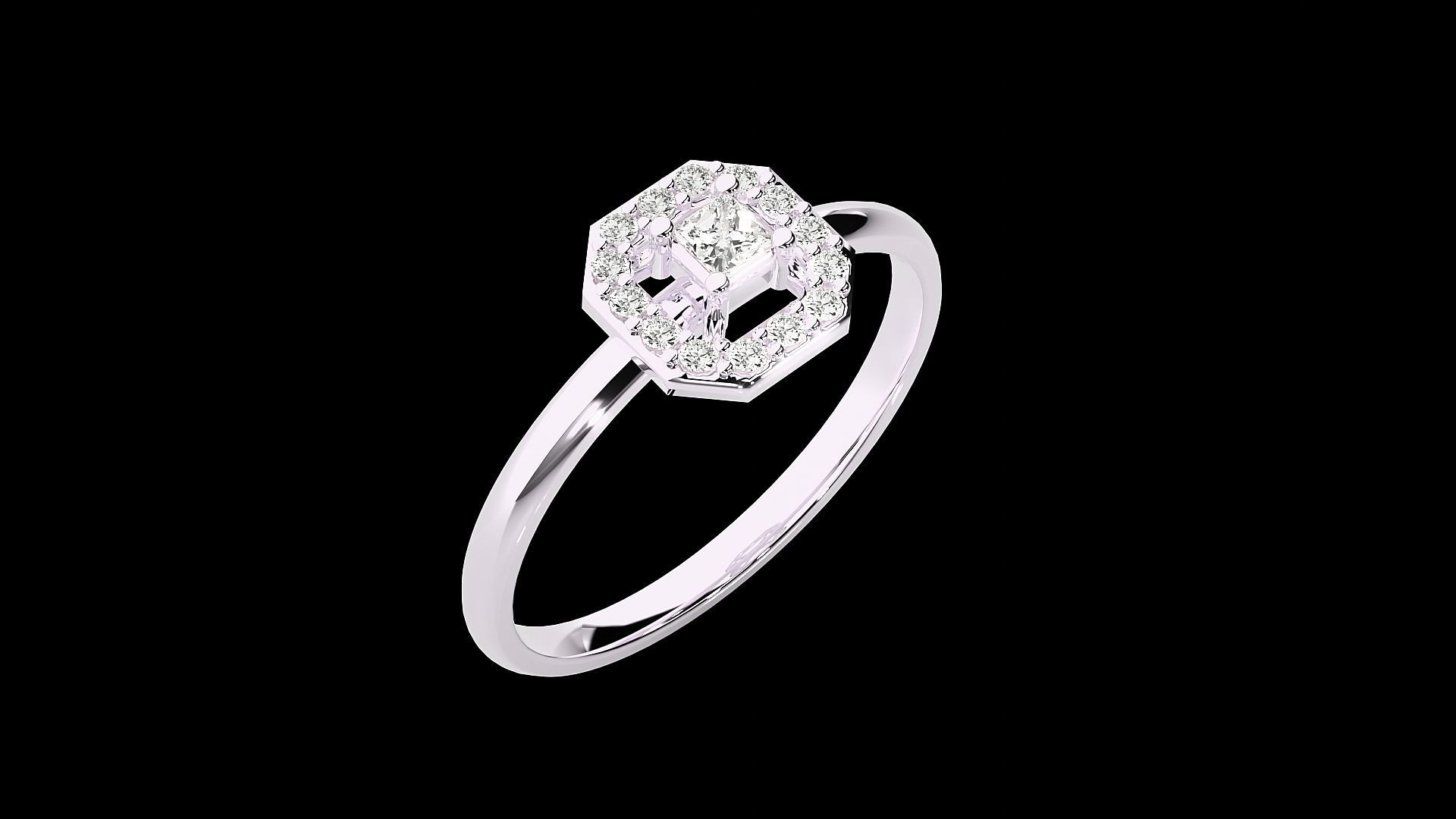 Octagon Ultra light wt minimalist Women Ring 3dm stl renders 3D print model_12