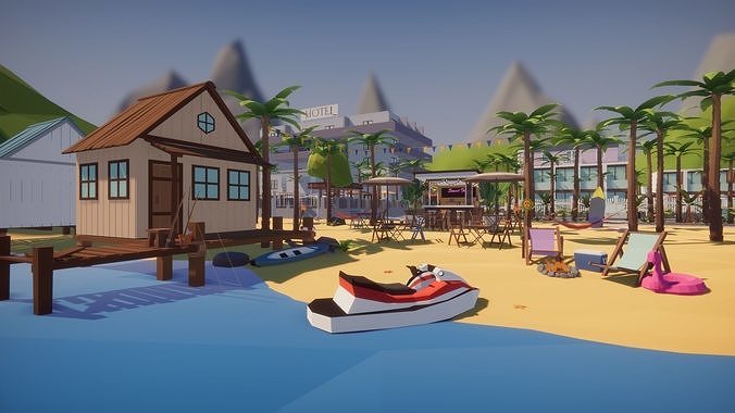 Low Poly Tropical City Low-poly 3D model 5
