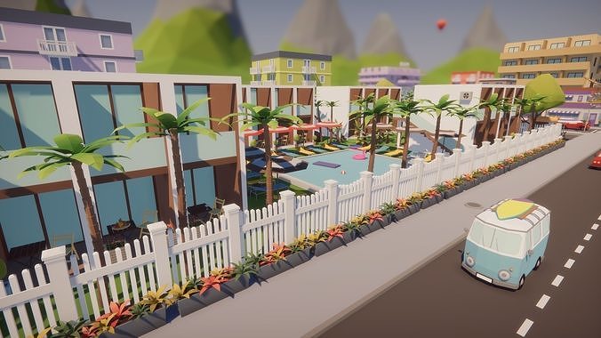 Low Poly Tropical City Low-poly 3D model 6