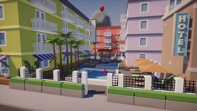 Low Poly Tropical City Low-poly 3D model 2