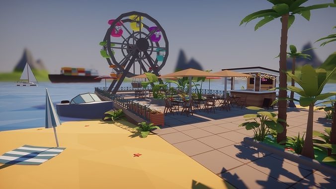 Low Poly Tropical City Low-poly 3D model 4