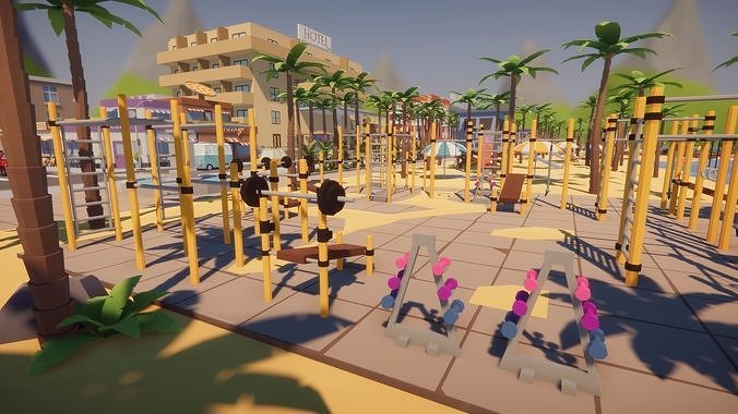 Low Poly Tropical City Low-poly 3D model 7