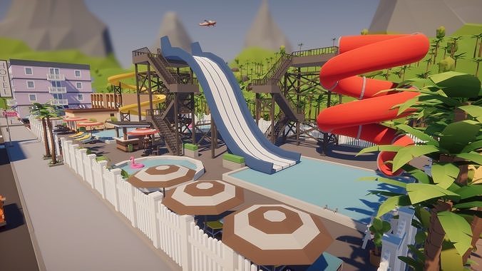 Low Poly Tropical City Low-poly 3D model 3