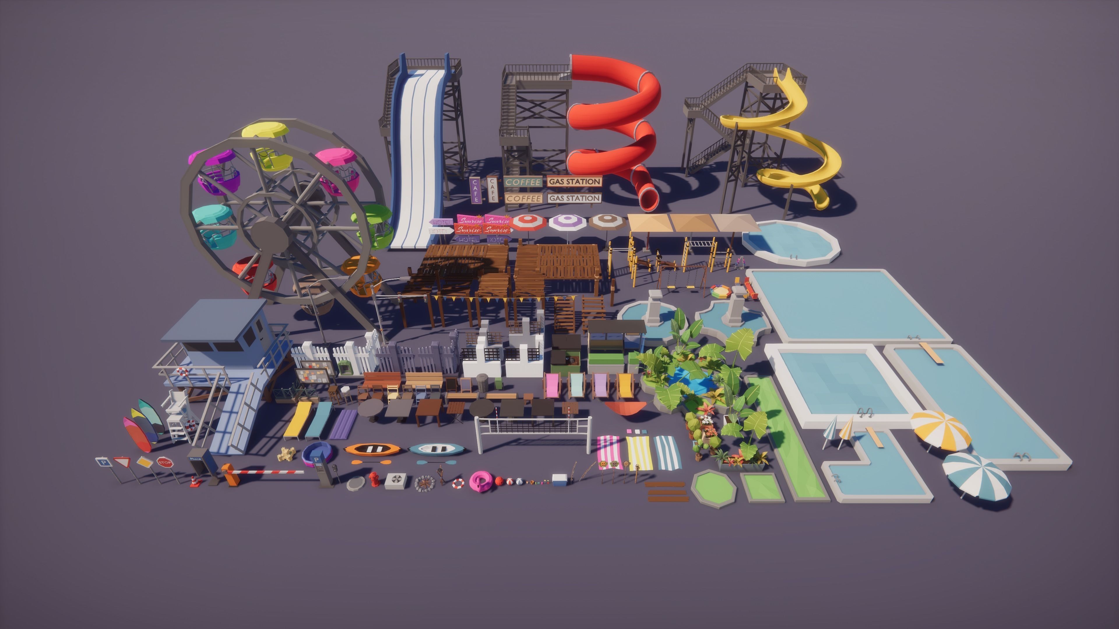 Low Poly Tropical City Low-poly 3D model_12