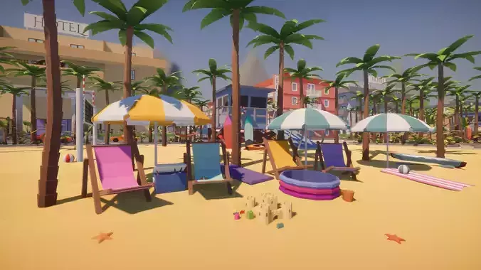 Low Poly Tropical City Low-poly 3D model