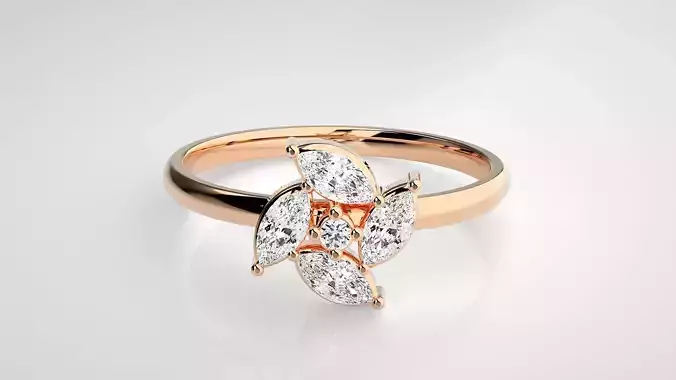 Marquise Diamonds Flower Ultra light wt minimalist Women Ring 